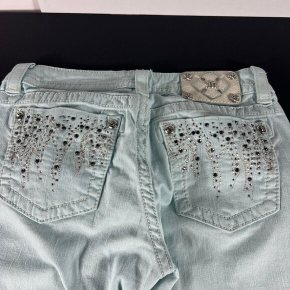 Miss Me Jeans Women's 31x31* Low Rise Skinny Icy Blue Embellished Denim Tag 29 - Picture 9 of 16